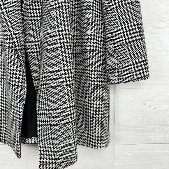 Ann Taylor Blazer Coat Sz M Houndstooth Plaid Mid-Length Lined Open Front Jacket - Picture 5 of 15